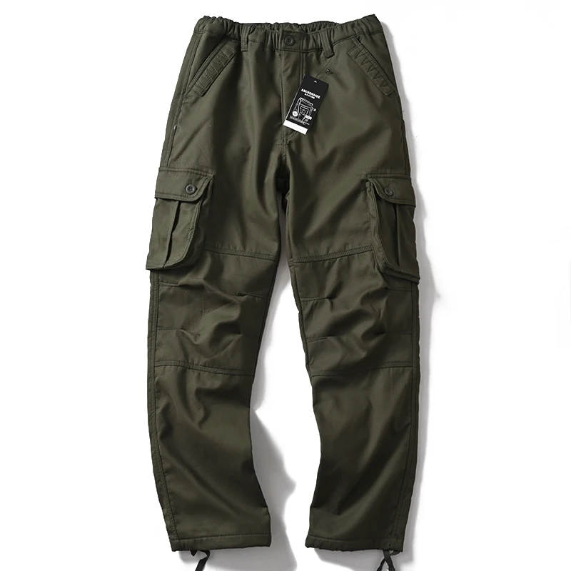 

Утепленные зимние мужские повседневные брюки из флиса, теплые рабочие брюки прямого кроя, ветрозащитные, с множеством карманов, модные, в городском стиле