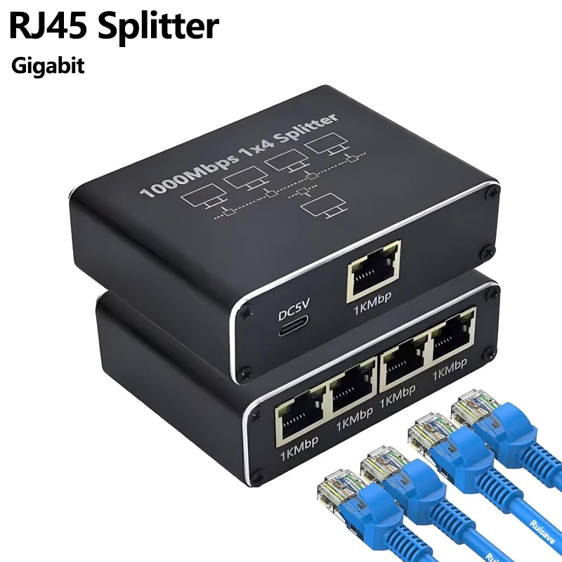 Gigabit RJ45 Splitter 1 to 2 3 4 1000Mbps Ethernet Adapter Lan Connector Internet Switch for PC Laptop TV-Box Router Digital TV