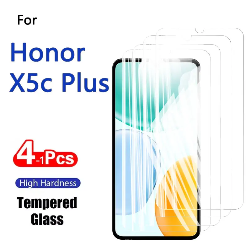 

1-4 шт. Защитная пленка для экрана для Honor X5c Plus + X5c + закаленное стекло с кристаллами 9H, алюминиевый чехол с защитой от царапин, удобный отпечаток пальца