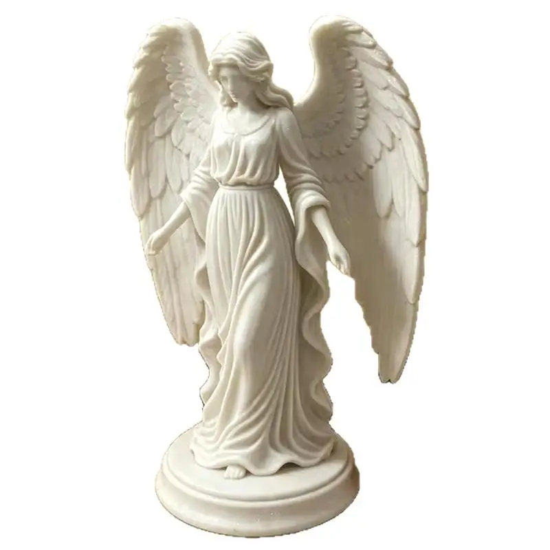 3D Printed White Angel Statue Exquisite Wings Matte Finish Resin Figurine for Home Living Room Decor and Shelf Display Ornament