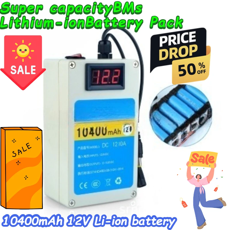 

New 12V 10400Ah Portable Rechargeable Super Capacity BMS Lithium-ion Battery Pack 18650 for nflatable Mascot Clothing