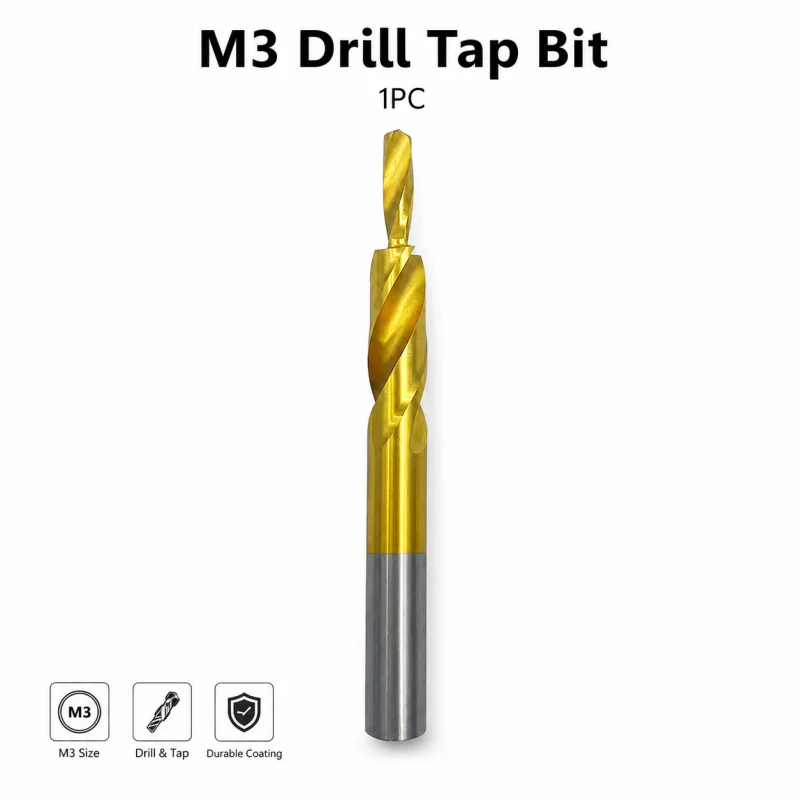 M3 Drill Tap Bit Titanium Coated HSS Combined Drill & Tap Bit for Metal Wood Plastic Drilling Tapping