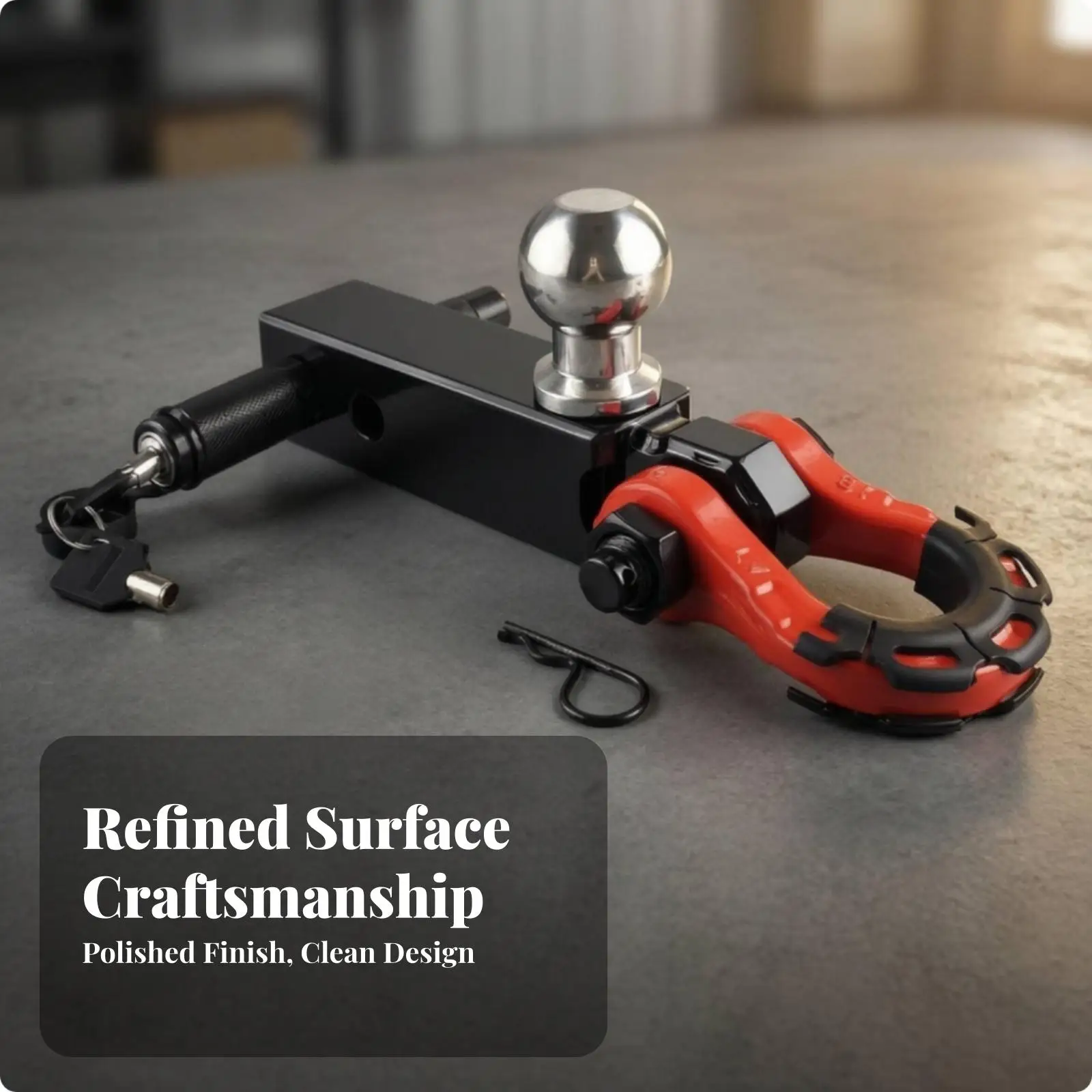 Durable Vehicle Trailer Hitch Rectangular Arm Locking Pin Mount Tow Ball and Shackle Kit for Towing Tasks view 5