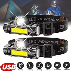 Super Bright LED Headlamp Rechargeable Waterproof Flashlight With XPE COB Beads And Tail Magnet Dual Light Sources Work Light