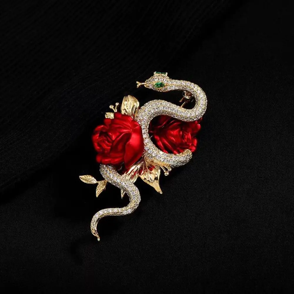 Rhinestone Flower Snake Brooches for Women Unisex Enamel Animal Plant Pins Event Party Backpack Decoration Clothes Accessories