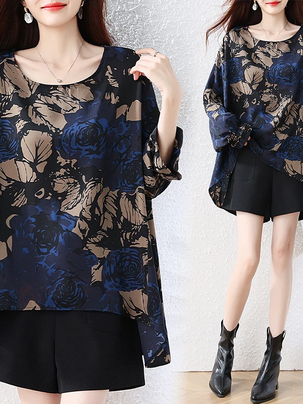 plus Size Loose Fit Printed Women's T-Shirt Belly Covering Casual Style Comfortable Breathable Large Size Tee for Early Autumn