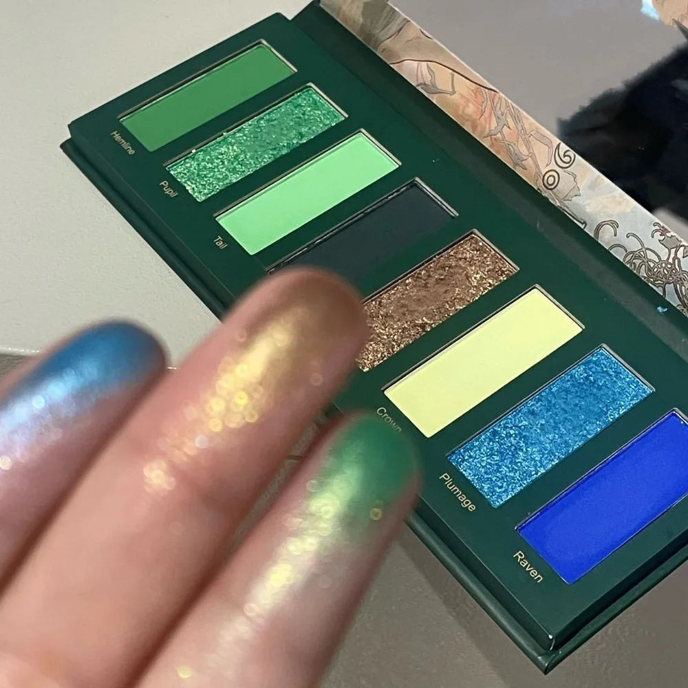 8-Color Smoked Green Eyeshadow Palette Metallic Blue Pearlescent Glitter Eye Shadow Plate Diamond Brightening Highlight Makeup