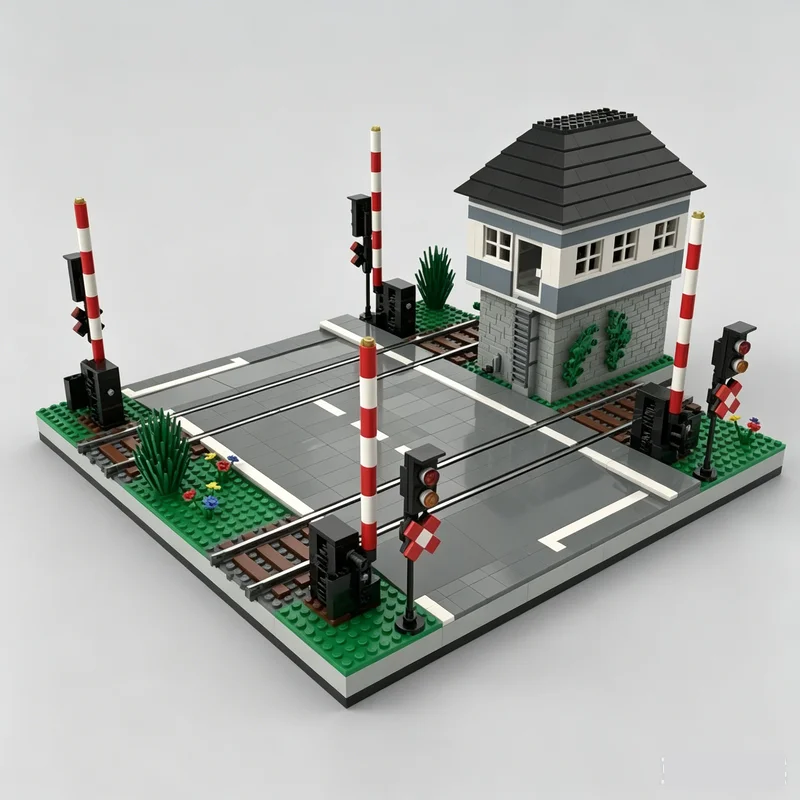 1939PCS Motorized Train Level Crossing MOC Railway Model Custom Puzzle DIY Assembly Build Blocks Educational Toy Festival Gift