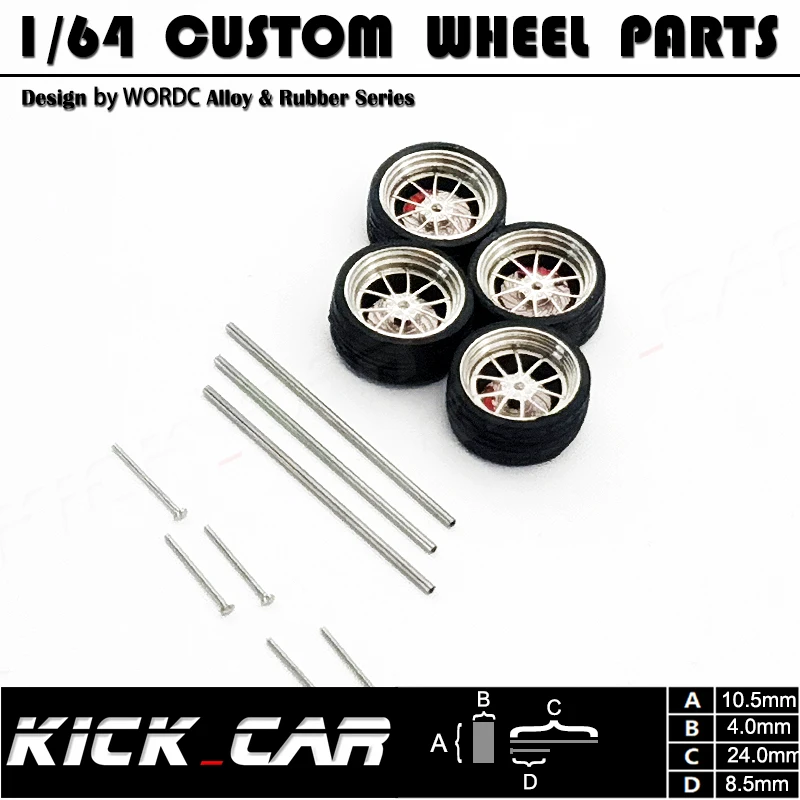 WORDC Model Car 1:64 Metal Wheels For Hotwheels with Rubber Tires Brake Disc Group A Modified Parts Vehicle Toys Tomica MiniGT