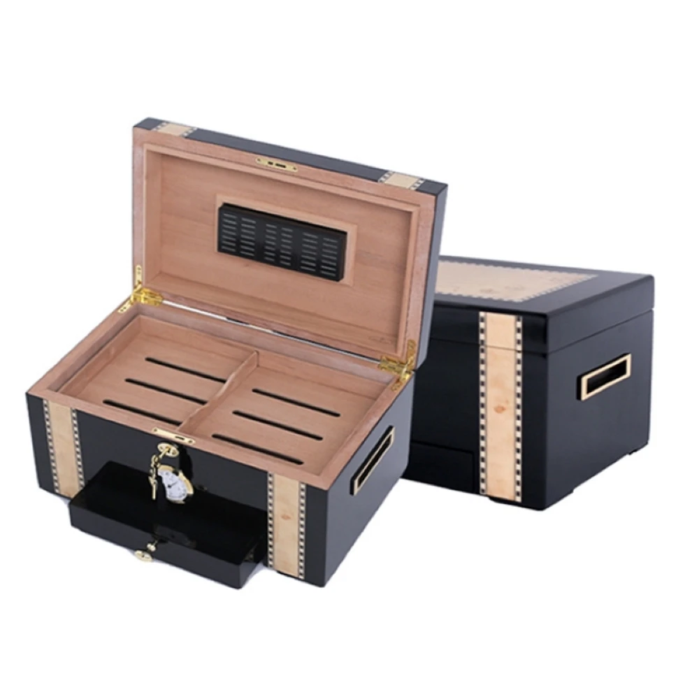 Cigar Cabinet with Humidifier and Hygrometer Luxury Humidor for Club Desktop Double Layer Cigar Box