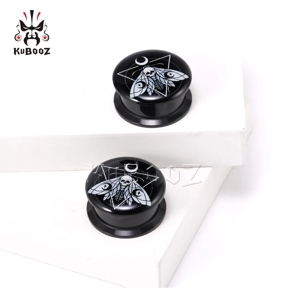 KUBOOZ Unique Acrylic Triangle Skeleton Moth Earring Gauges Ear Plugs Tunnels Piercing  Stretchers Body Jewelry Expanders 2PCS