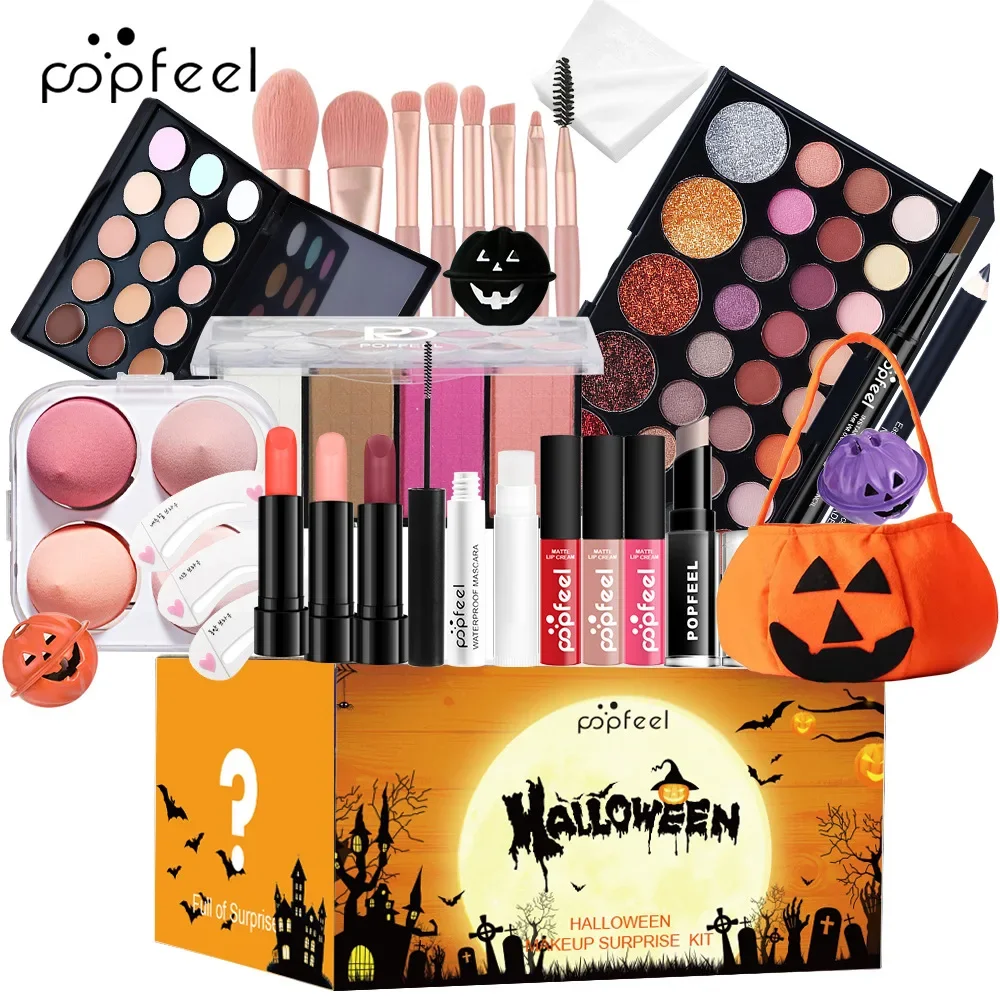 Bestseller Popfeel Make-up-Set, komplettes Set, All-in-One-Lidschatten, Eyeliner, Augenbrauen, Lipgloss, Halloween, Bühnengeschenke für Frauen, Kosmetik