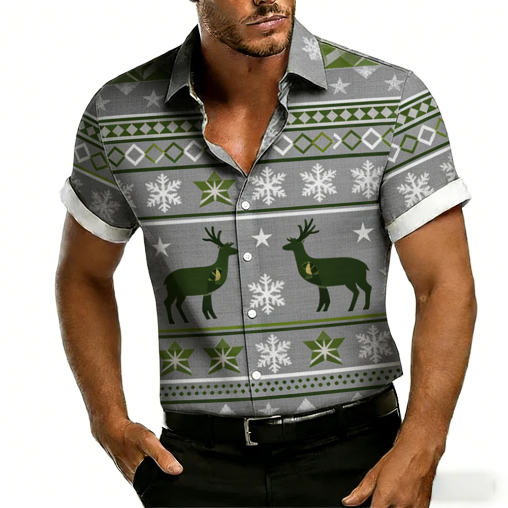 New Men's Fun Christmas Reindeer I am Cookie Pattern 3D Printed Colorful Shirt Hawaiian Vacation Casual Outdoor Clothes For you