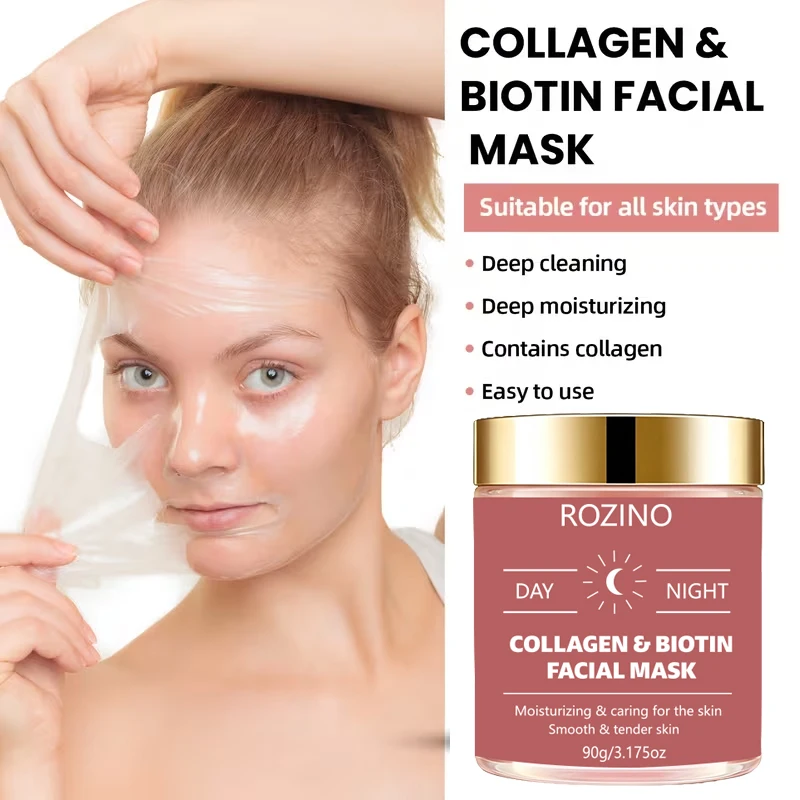 90g Large-Capacity Biotin Collagen Day and Night Mask, Peel-Off Mask, Deeply Hydrating, Keeps Skin Moisturized and Plump, Tightens Skin, Brightens Skin Tone, and Gives Skin a Youthful Glow Suitable for Daily Use and as a Holiday Gift, It Helps Her to Shine with a Beautiful Complexion, Suitable for Both Men and Women.