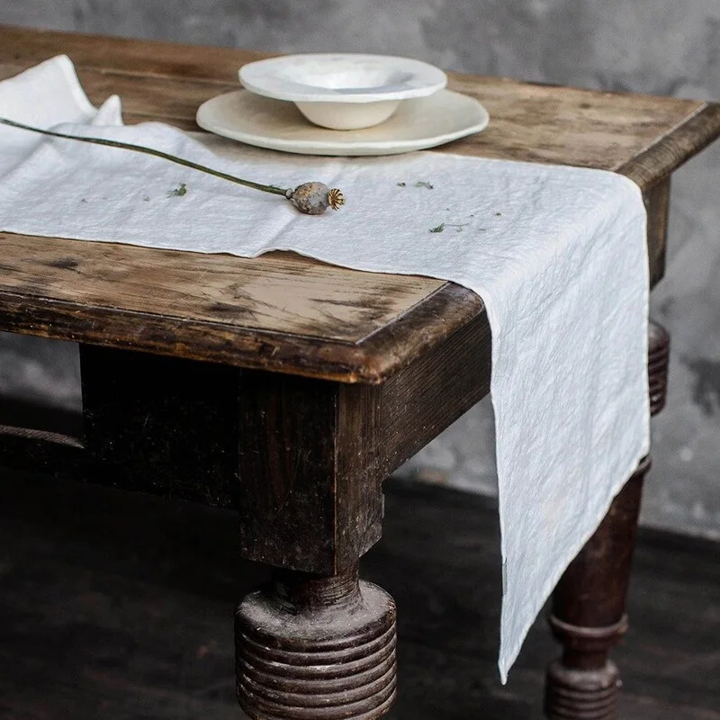 

Linen Table Runner Mitered Corners 100% Pure Linen Cloth French Flax Rustic Luxe