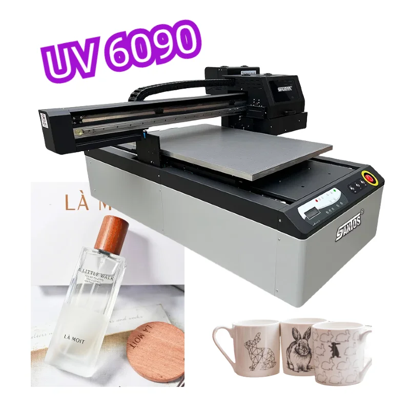 Cylinder Printing UV machine for cup glass bottle mug 6090UV flatbed printer 6colors CMYKWV hoson borad UV printer