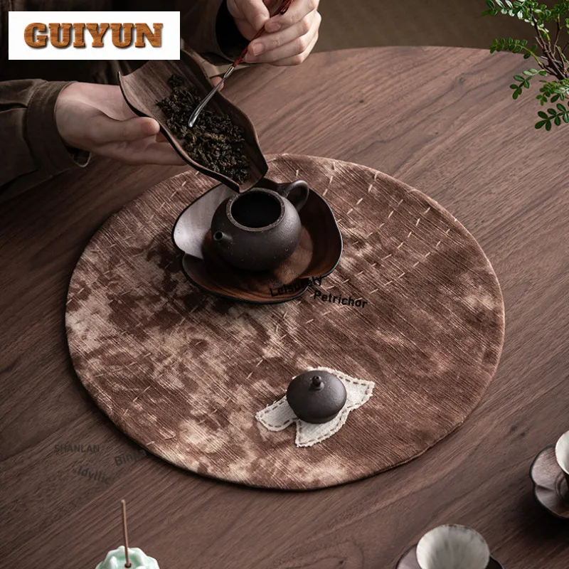 Embroidery Tie-dye Tea Table Mats Ancient Absorbent Clay Tea Mat Drink Coaster Dinner Table Cloth Mat Teaset Supplies Ornaments