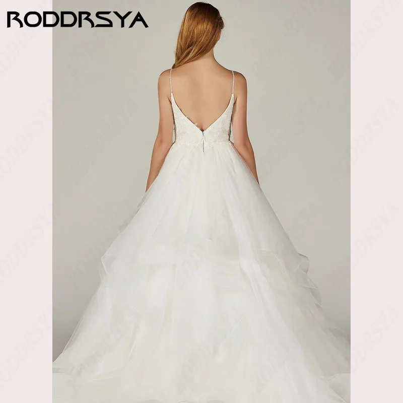 RODDRSYA Luxury Lace V-Neck Wedding Dresses Tiered Tulle Elegant A-line brautkleider glitzer Gorgeous Spaghetti Straps 2024