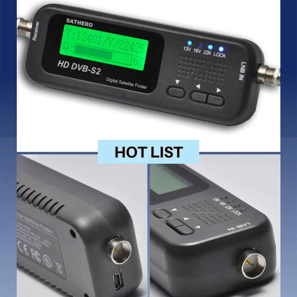 Sathero SH-100HD Digital Satellite Finder Support DVB-S DVB-S2 8PSK 16APSK 32APSK Pocket Signal Meter SH-100