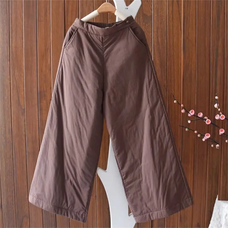 Large Size Women's Casual Pants For Autumn And Winter 2024 New Cotton Padded Thick Wide Leg Pants Loose Straight Trousers A381