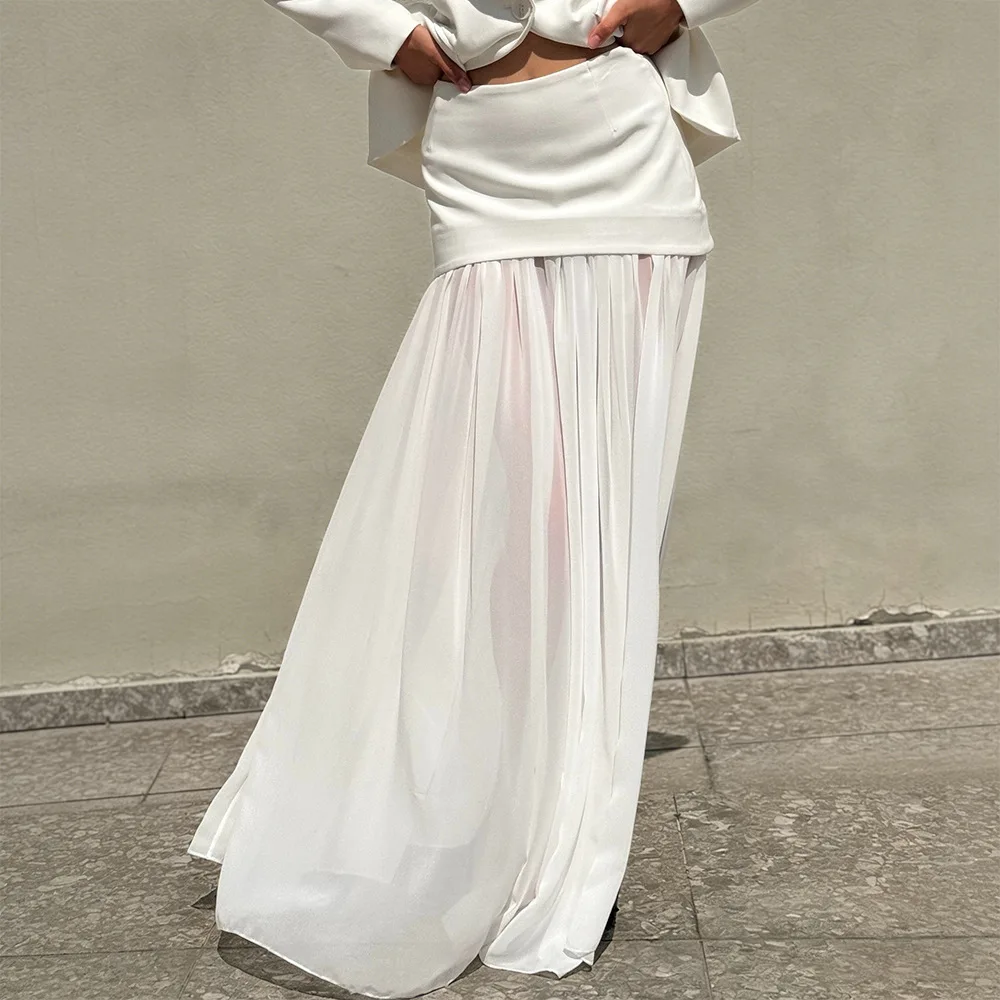 White Splicing Skirt Women's 2026 Spring and Summer New High-waisted Drape Dress
