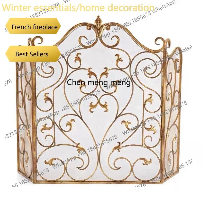 a95  New European-style screen fireproof fence core embedded with mesh wrought iron partition hollow decorative fireplace rack