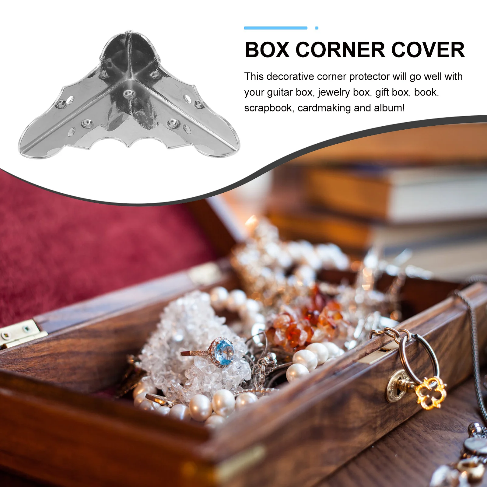 

4Pcs Guitar Box Corner Protector Metal Decorative Cover Silver Replacement Case Protective Corners for Guitar Box Jewelry Gift