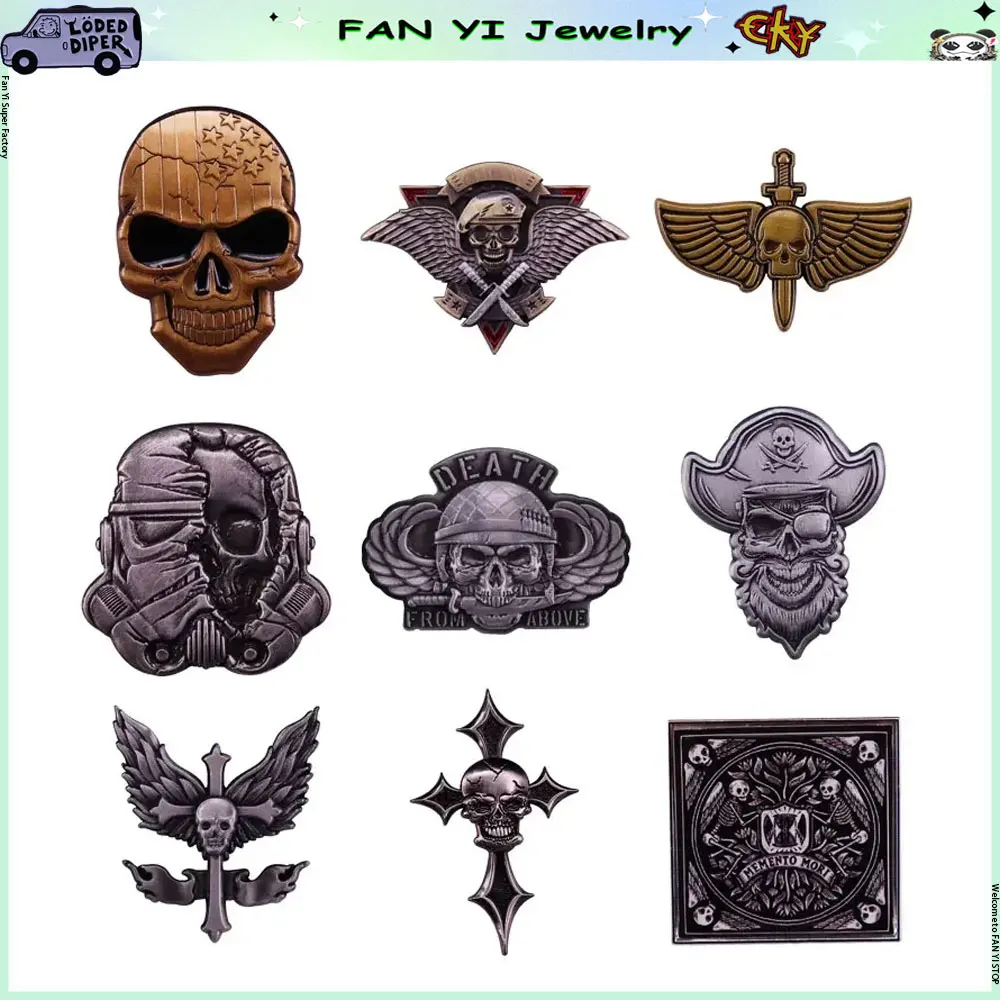 الرهيبة الرجعية الجمجمة التلبيب دبابيس الرعب بروش معدني جمع الدنيم سترة ظهره شارة الديكور إعطاء الأصدقاء موضة هدية