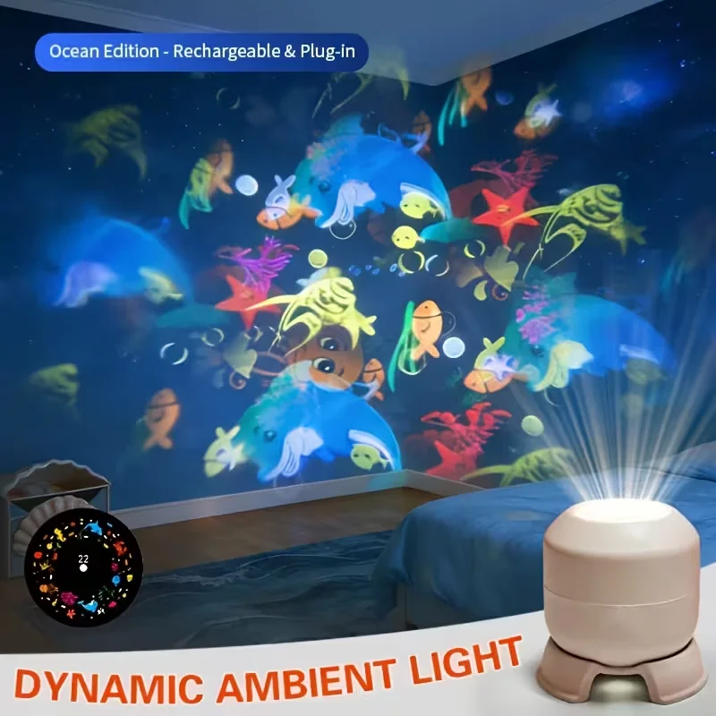 LED Ocean Projector Light, 360° Rotating Dynamic Night Light, USB Powered Ambient Lamp, Decorative Lighting for Game,Living Room image 2