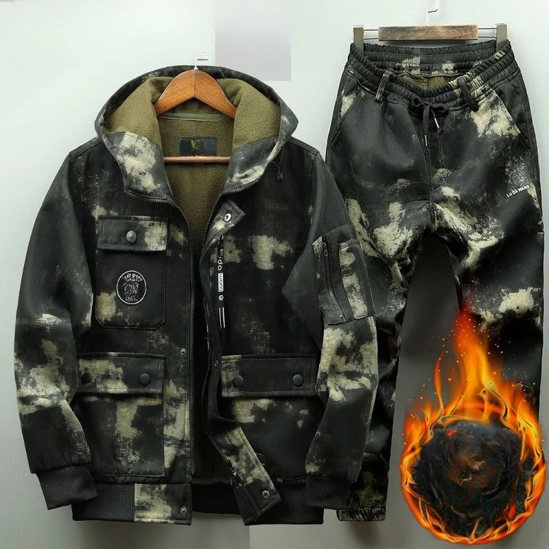 Winter Work Clothing Men Thickened and Waterproof Camouflage Suit Sets Men's Wear-resistant Workwear Cold-proof and Warm Coat