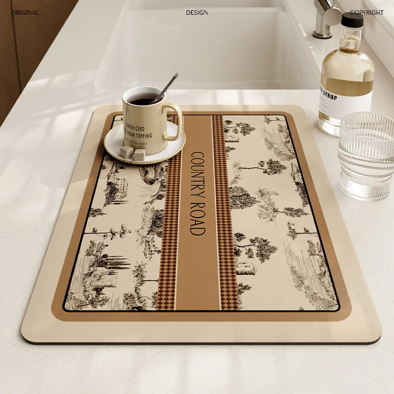 Dish Drying Mat Super Absorbent Kitchen Counter Mat Rubber Backing Draining Mat Easy to Clean Kitchen Accessories for Utensils