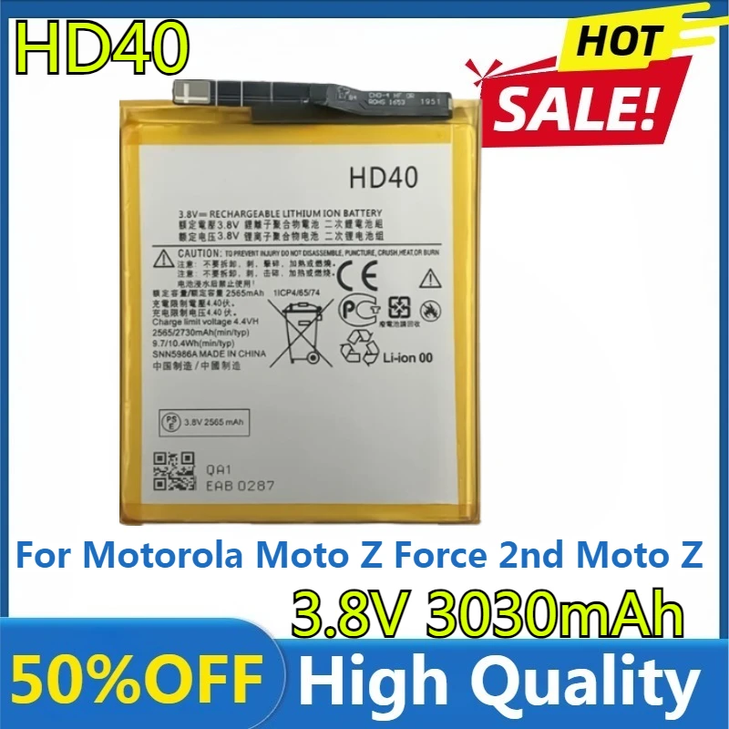 

New 3030mAh HD40 SNN5987A Battery for Motorola Moto Z Force 2nd Moto Z Force 2nd gen Moto Z2 Force XT1789-1 XT1789-03/05/04