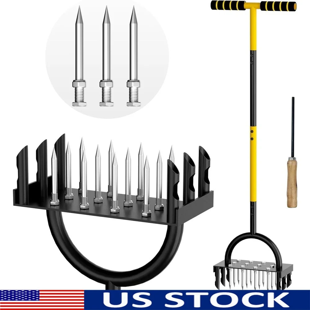 

Manual Lawn Aerator Tool 2-in-1 with 18 Durable Spikes Efficient Aeration Core Ventilation Tines Heavy-Duty Carbon Steel Design