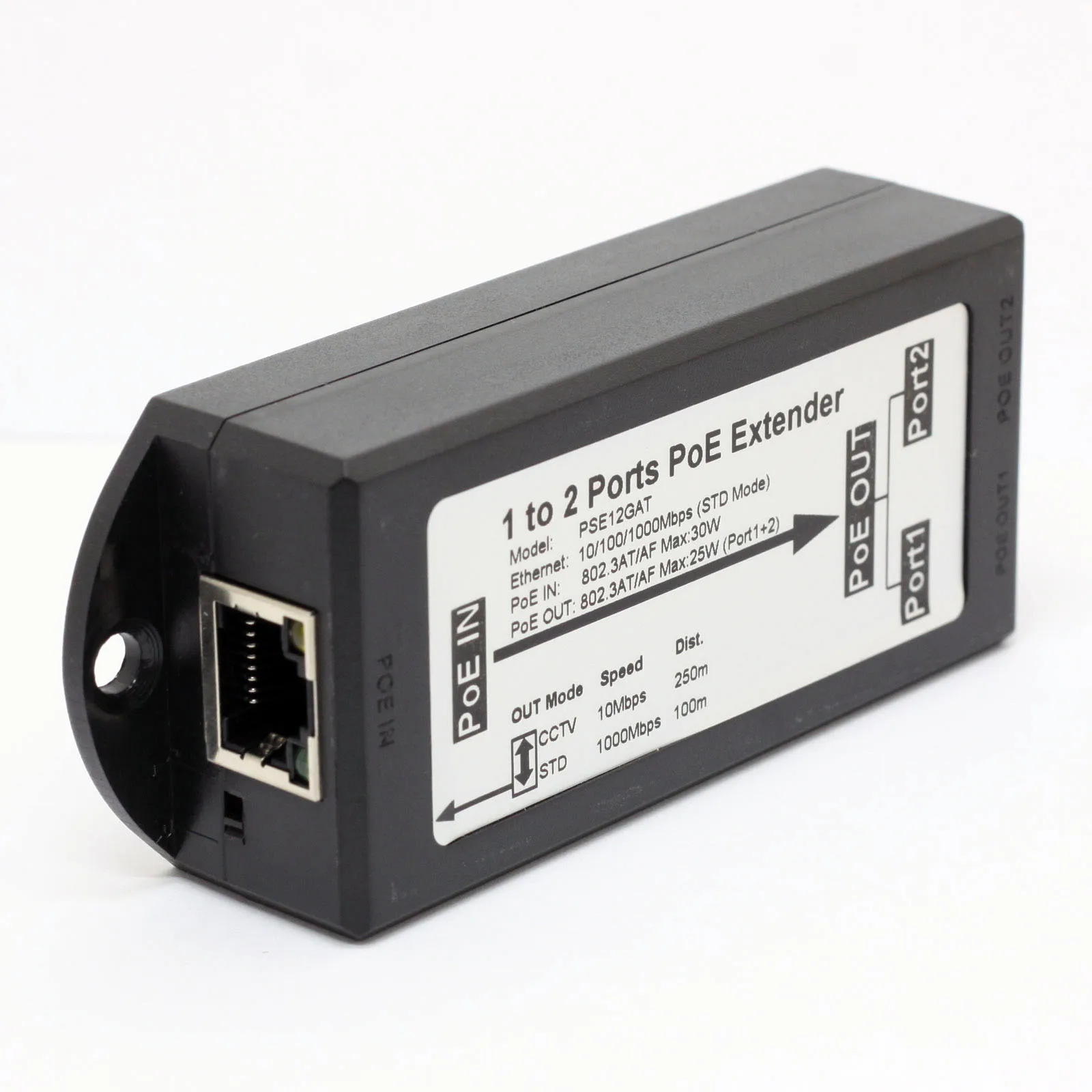 DSLRKIT 1 in 2 Out Gigabit PoE Extender Repeater 802.3at Passthrough Switch 250m Range