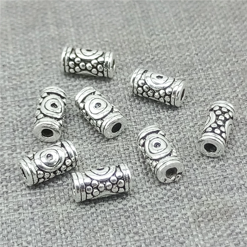 

10 Sterling Silver Eye Imprint Barrel Beads 925 Silver Sun Patterned Tube Bracelet Spacer