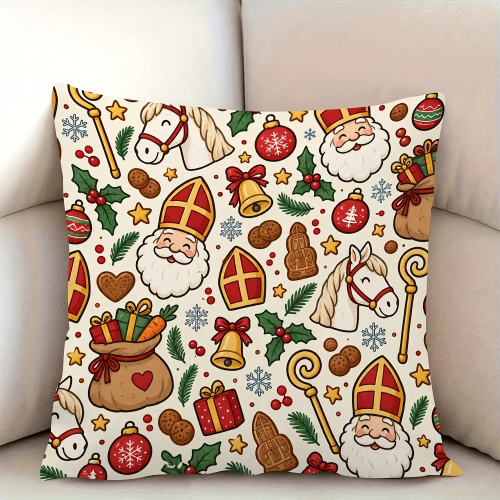 Festive Christmas Holiday Throw Pillow Cover Xmas Season Decor Cute Santa Reindeer Gifts Xmas Xmas