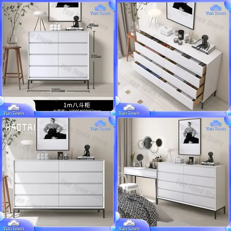 Italian Minimalist Eight-Bucket Cabinet for Nordic Modern Living Room Bedroom Sideboard Storage Cabinet Solid Wood Baking