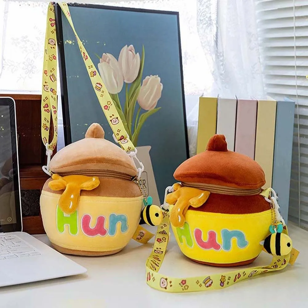 

Креативная милая сумка через плечо с медовой банкой, плюшевая сумка через плечо с вышивкой, легкая очаровательная желтая мультяшная сумка на каждый день