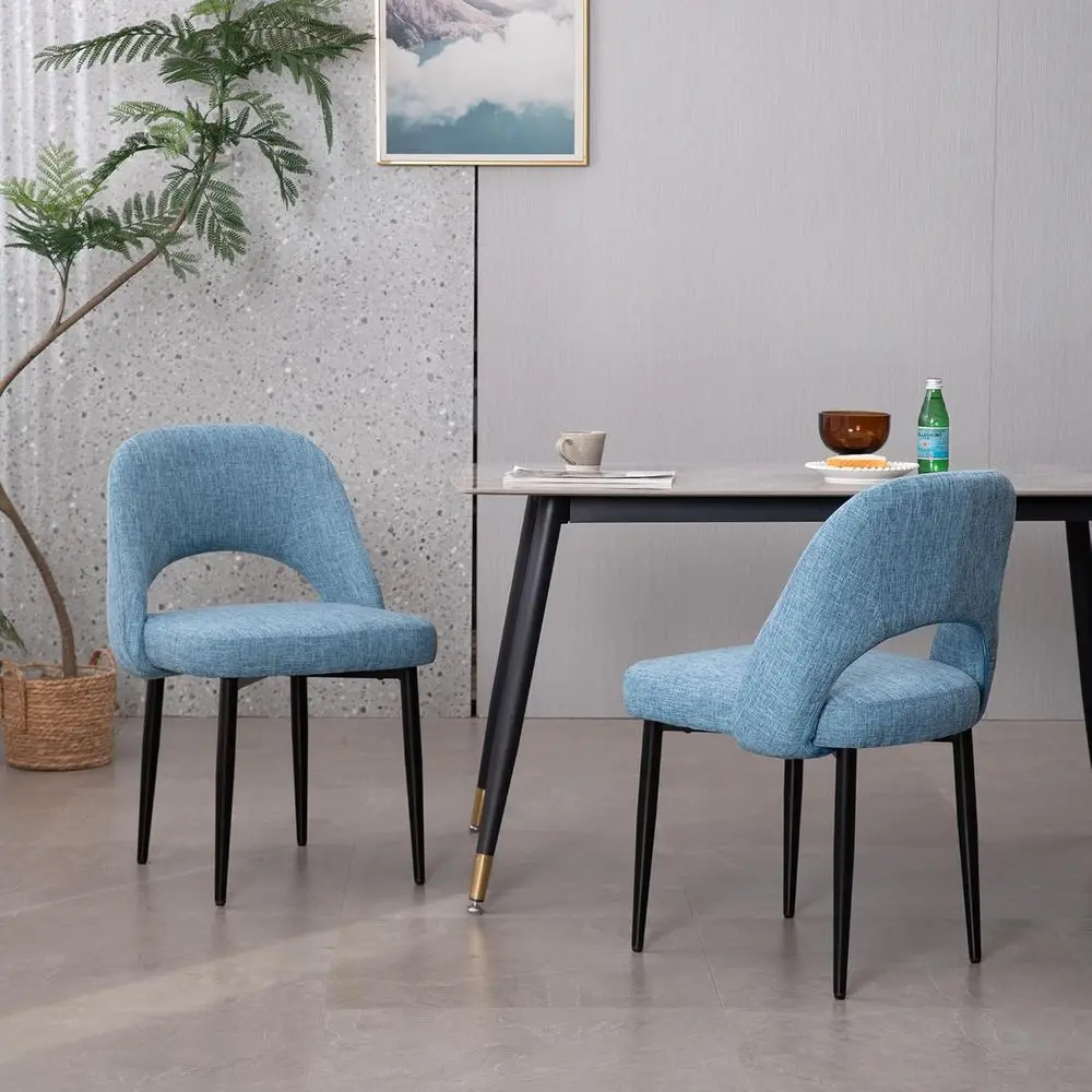 

Fabric-Upholstered Accent Chairs with Cushioned Seats and Metal Legs, Ideal for Kitchen, Dining, Living Rooms (Blue, Set of 2)