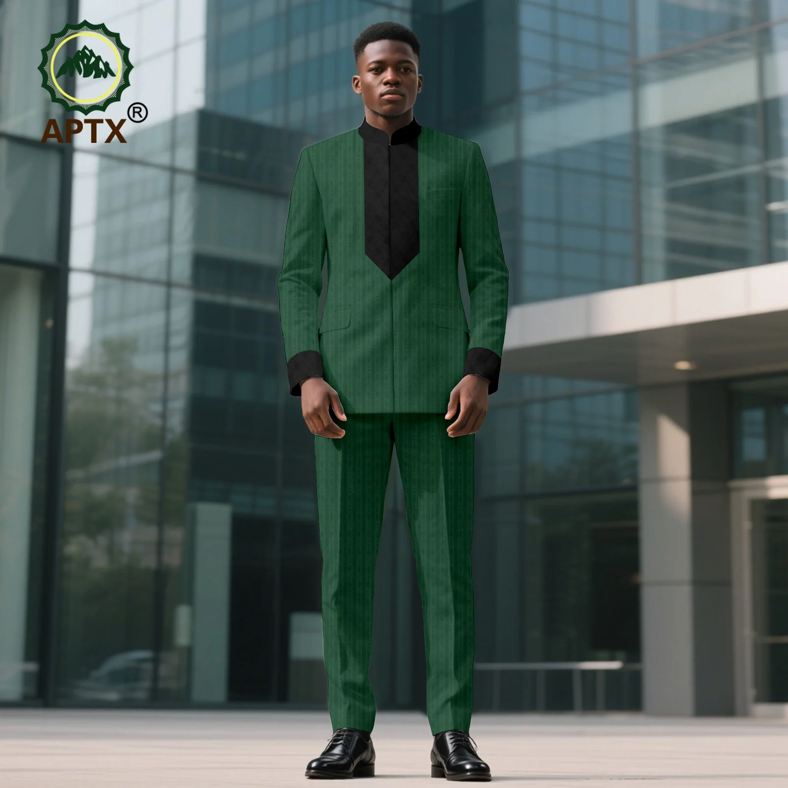 African Men Clothing Bazin Riche Men Suit 2-Piece Set Stand Collar Single Breasted Jacket Blazer Pants Party Wedding 2516092