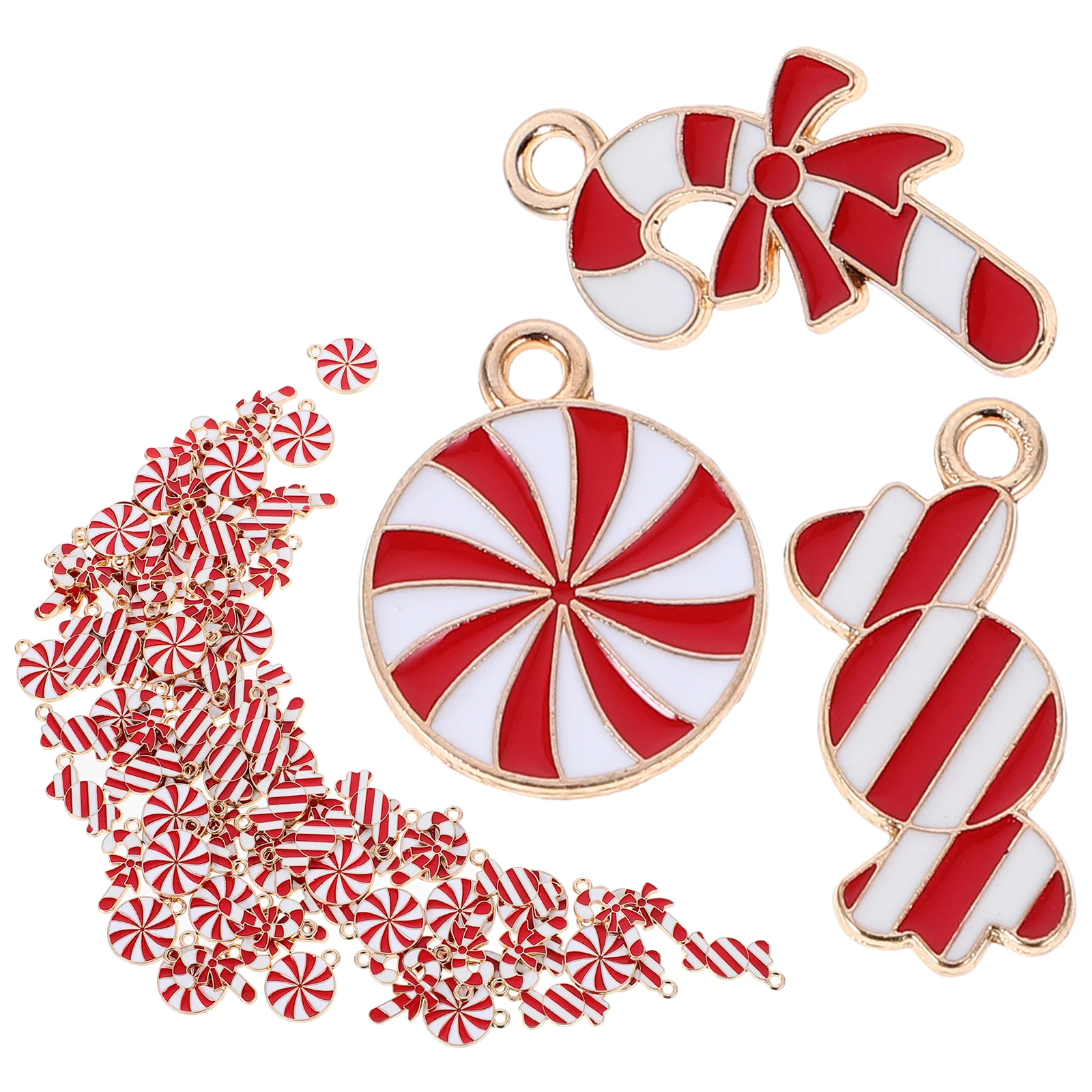 

90pcs Christmas Candy Cane Lollipop Charms Alloy Pendants Jewelry Making Bracelet Necklace Decorations Crafts for Earrings