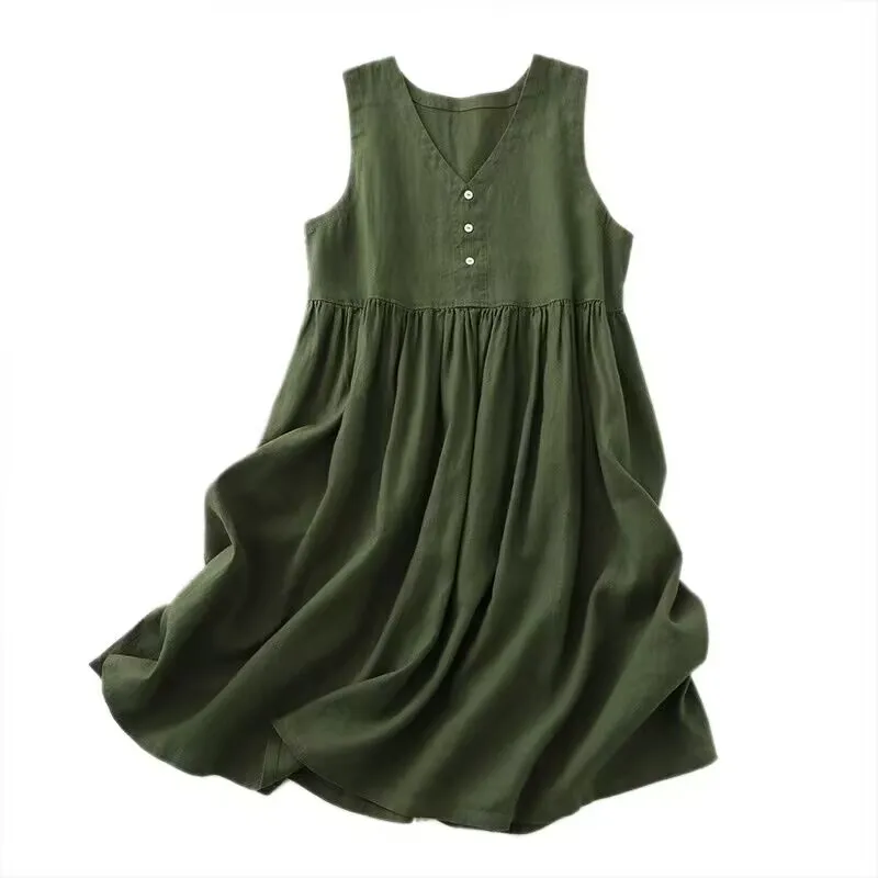 Cotton Linen Vest Dr Double-Sided Wear Age-Defng Artistic Strapl V-Ne Summer Season Women's Clothing Faionable Ca...