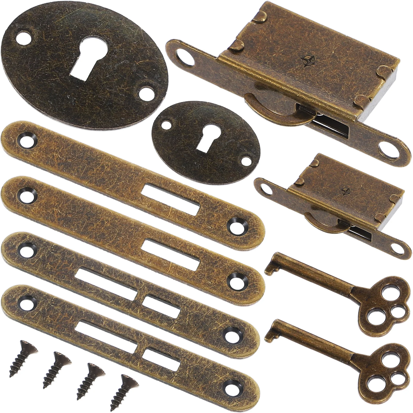 

2Sets Vintage Wooden Box Lock Cabinet Lock Set Decorative Drawer Latch for Jewelry Boxes Metal Case Padlock Retro