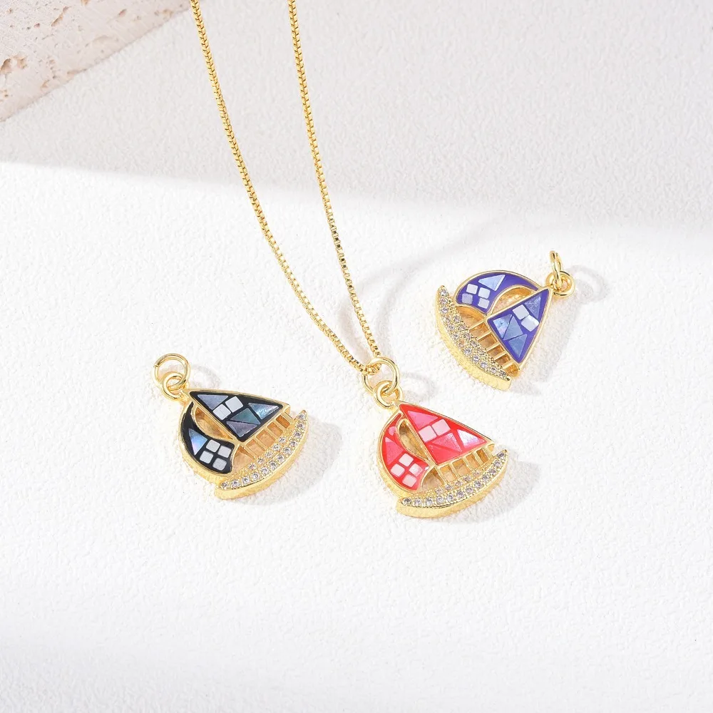 

Цельный позолоченный медный микроинкрустация цирконом, подвеска в виде парусника для DIY браслета, ожерелья, изготовления легких роскошных ювелирных аксессуаров