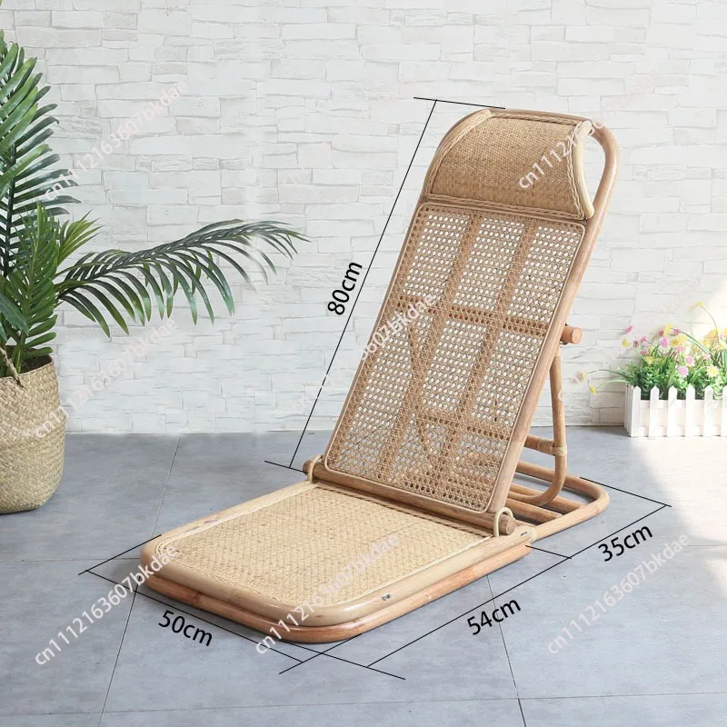 Foldable Rattan Woven Lounge Chair, Adjustable Backrest Portable Beach Seat for Camping & Balcony