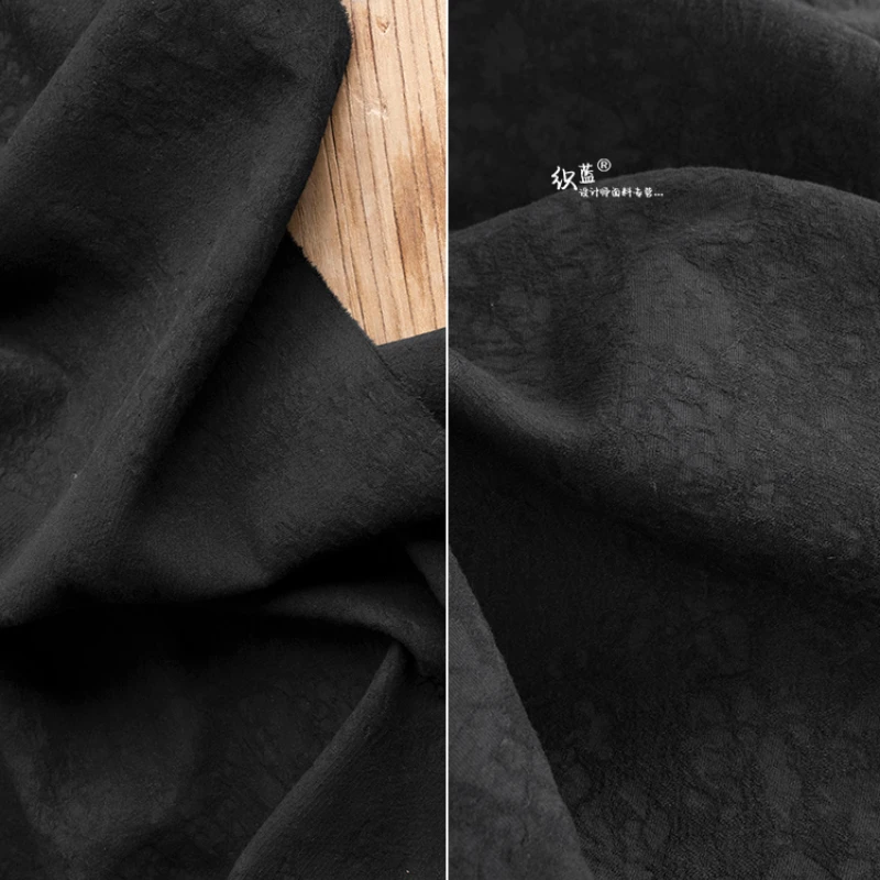 Cotton Linen Jacquard Fabric Black Washed Suit Dress Clothing Designer Diy Sewing Material By The Meter Wholesale Cloth