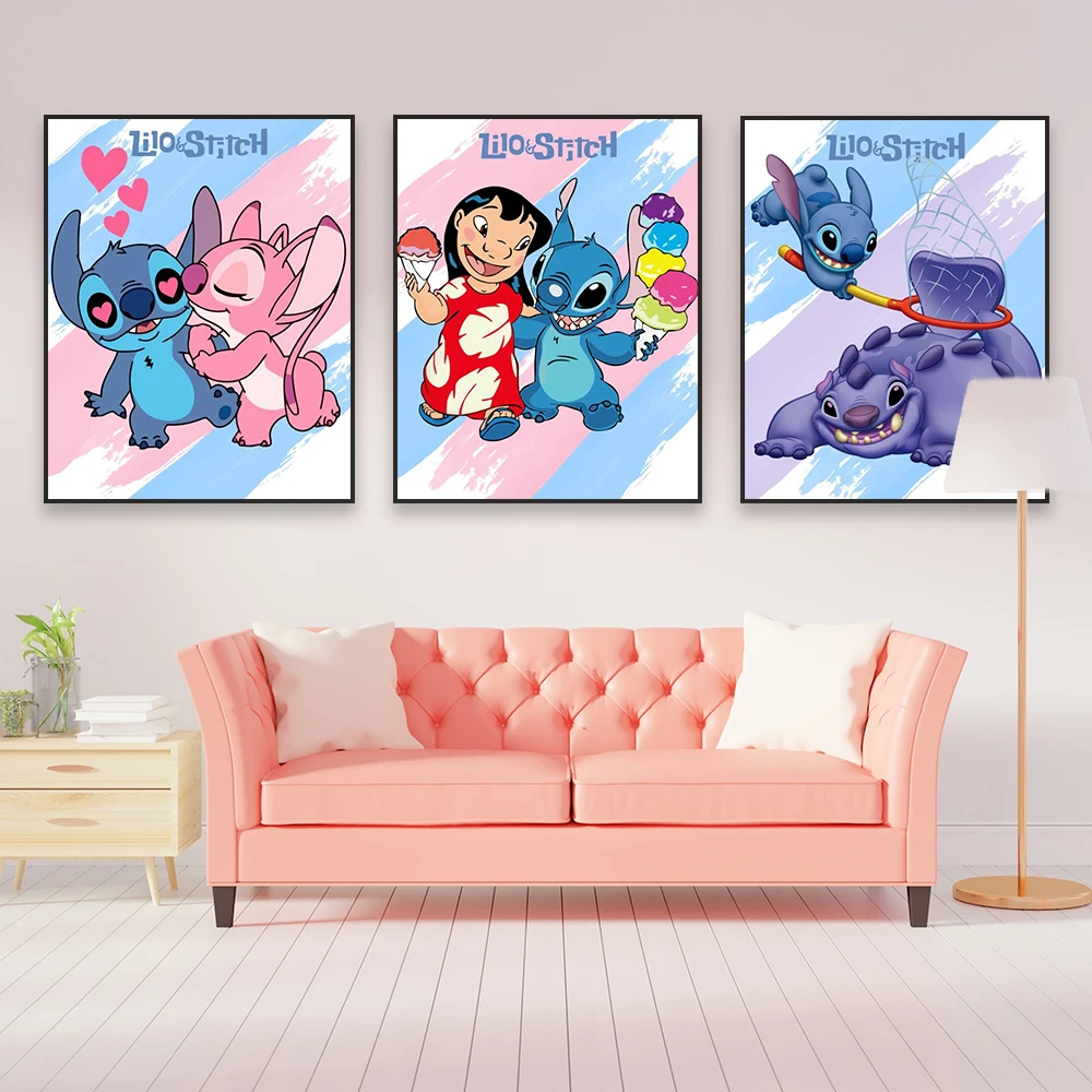 

Fashion Lilo and Stitch Watercolor Wall Art Poster Funny Stitch Portrait Art Prints Disney Canvas Painting Girls Bedroom Decor