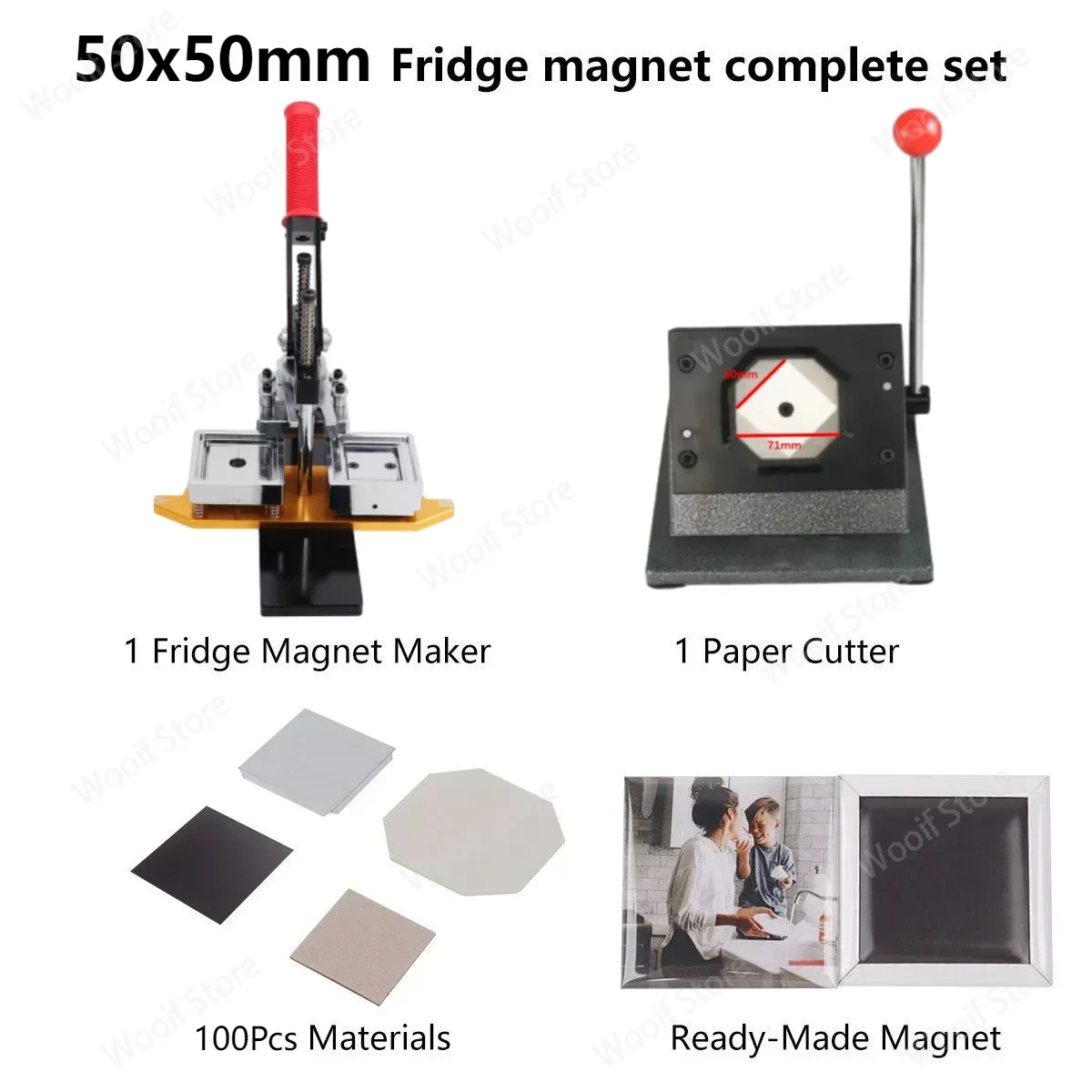 

50x50mm Square Refrigerator Sticker Badge Making Machine DIY Fridge Magnet Press Machine With Paper Cutter 100Pcs Badge Parts