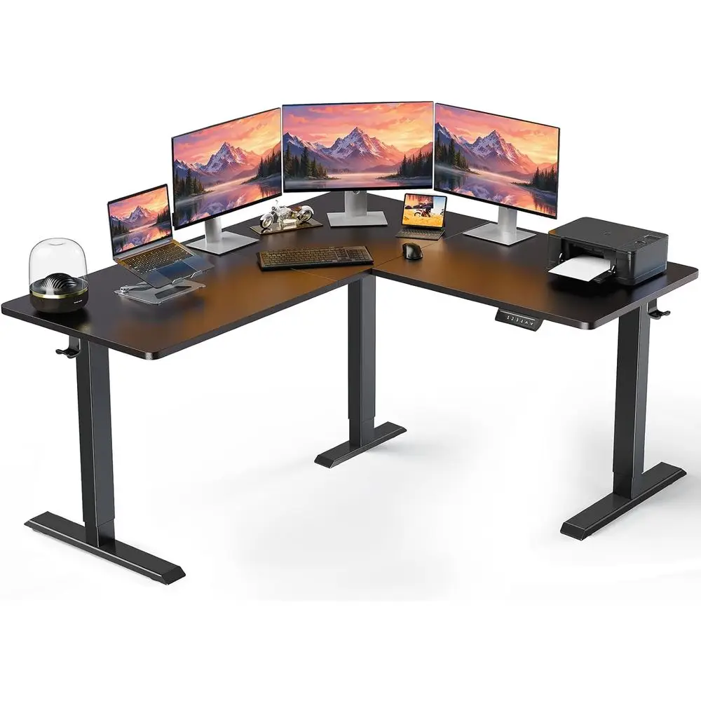 Ergonomic 63x55 L-Shaped Electric Adjustable Height Desk, Suitable for Home or Office, Black