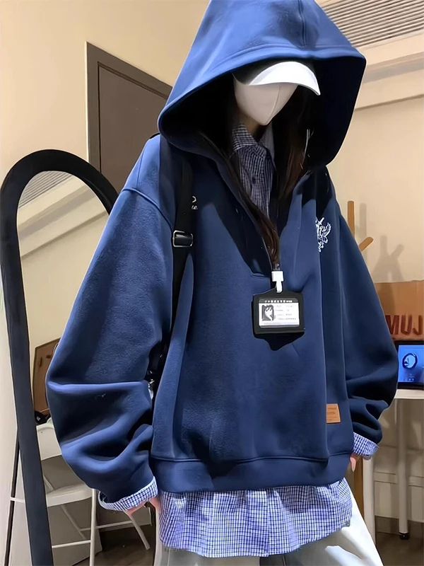 

Мужская толстовка оверсайз в американском стиле в клетку, осенняя, повседневная, для пар, с защитой от сминания, свободного кроя